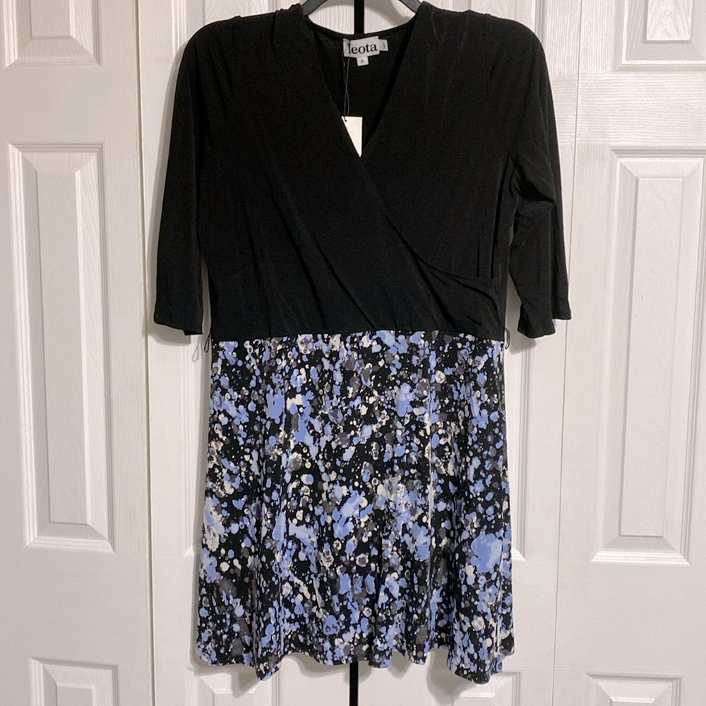 Leota NWT black & blue & cream short dress size 1X